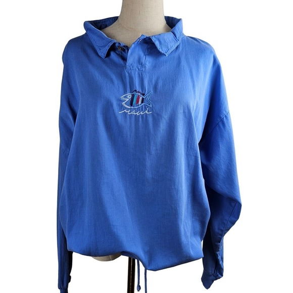 Sgt Leisure Hawaii Pullover Top S‎ Blue Embroidered Fish Maui - Picture 1 of 8